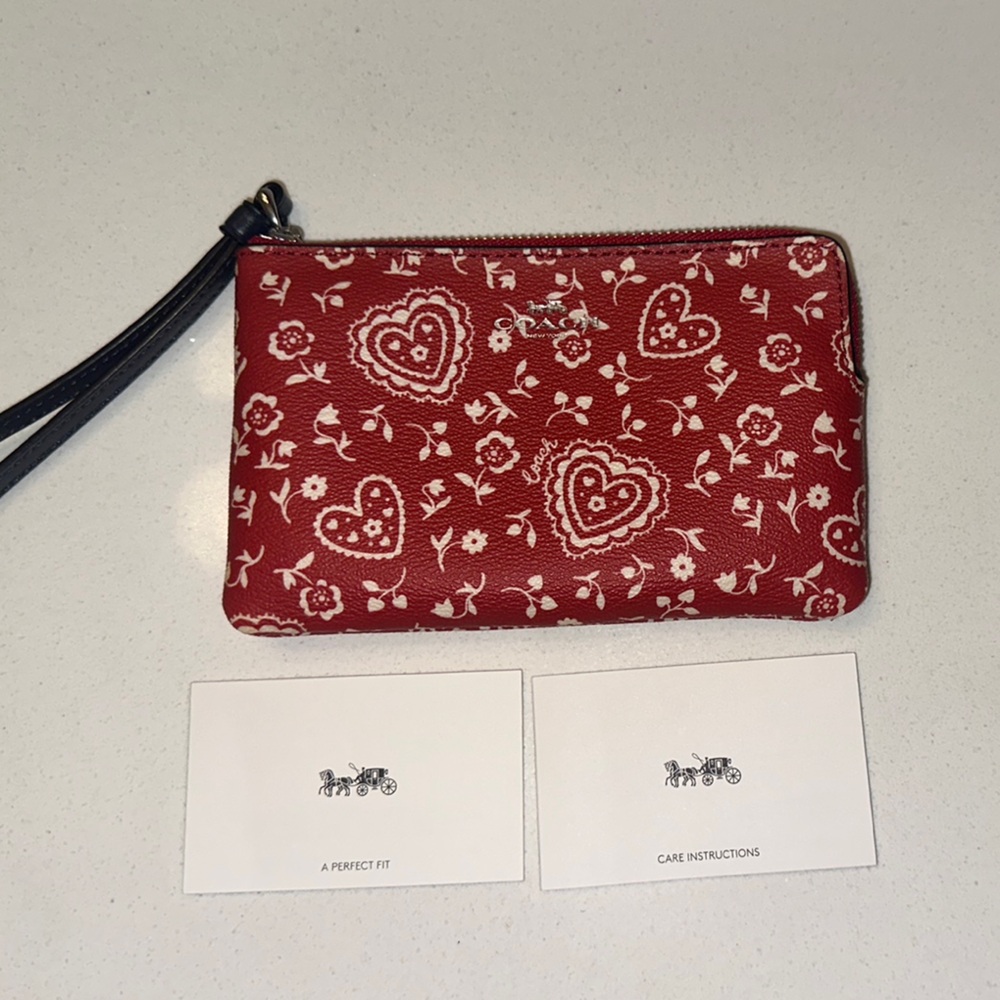 Coach Red and White Patterned Wristlet